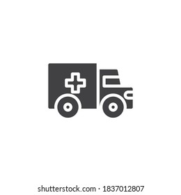 Ambulance truck vector icon. filled flat sign for mobile concept and web design. Medical delivery truck glyph icon. Symbol, logo illustration. Vector graphics