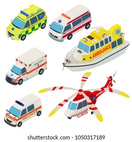 Ambulance urban transport icons set. Isometric illustration of 6 ambulance urban transport vector icons for web