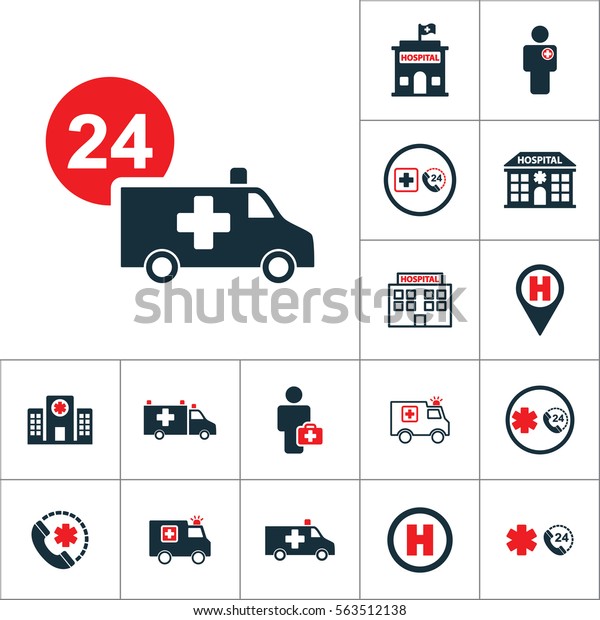 ambulance van around the clock icon, medical
set on white
background