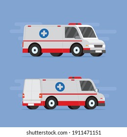 Ambulance van for an emergency medical service, flat vector illustration