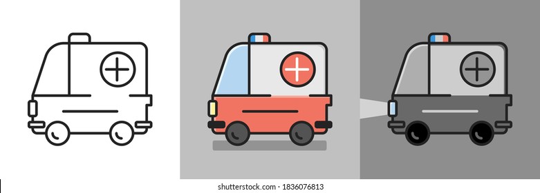 Icono plano de la camioneta de ambulancia con un estilo diferente. Aislado.