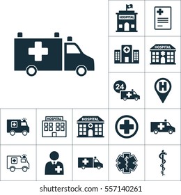 ambulance van icon, medical set on white background