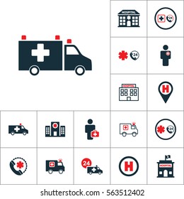 ambulance van icon, medical set on white background
