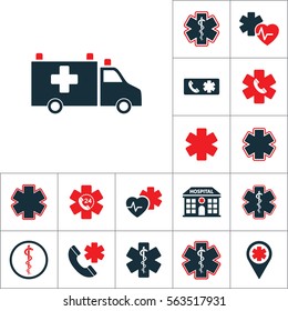 ambulance van icon, medical set on white background