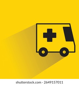 ambulance van icon with shadow on yellow background