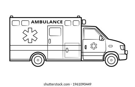 Ambulance van illustration  - simple line art contour of vehicle.