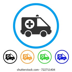 Ambulance Van rounded icon. Style is a flat ambulance van grey symbol inside light blue circle with black, yellow, green, blue color versions. Vector designed for web and software interfaces.