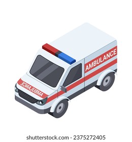 Ambulance van. Vector isometric illustration on white background.