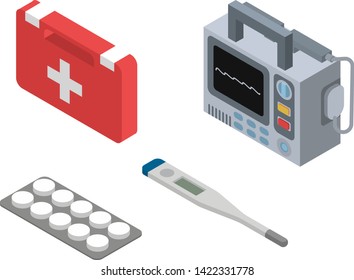 Ambulance vector doctor character ambulance car and pharmacy medicine drugs pills illustration medicatio first-aid isometric set of medical treatment healthcare signs isolated on white background
