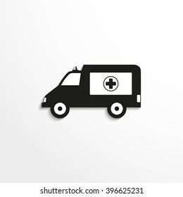 Ambulance. Vector icon. Black and white view