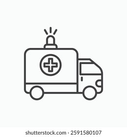 Ambulance vector icon isolated in black line