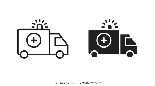 Ambulance vector icon set in black color.