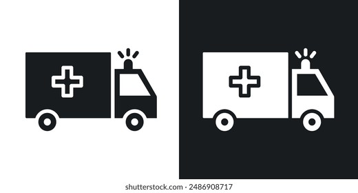 Ambulance vector icon set in solid black and white color