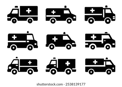 Ambulance vector icon silhouette 6collection set