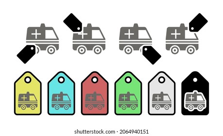 Icono de vector de ambulancia en la ilustración de conjunto de etiquetas para ui y ux, sitio web o aplicación móvil 