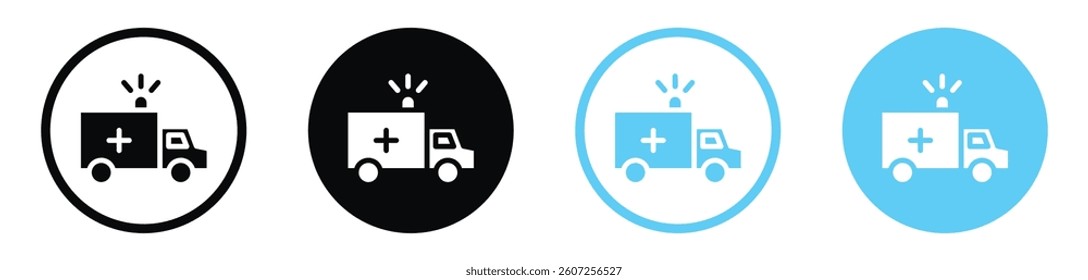 Ambulance vector icons in black and blue colors