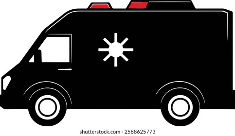 Ambulance Vector Illustration, Black Silhouette Isolated on White Background