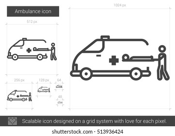 Ambulance vector line icon isolated on white background. Ambulance line icon for infographic, website or app. Scalable icon designed on a grid system.