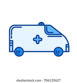 Icono de línea vectorial de ambulancia aislado en fondo blanco. Icono de línea de ambulancia para infografía, sitio web o aplicación. Icono azul diseñado en un sistema de cuadrícula.