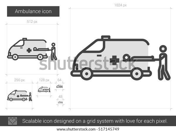 Ambulance vector line icon isolated on white\
background. Ambulance line icon for infographic, website or app.\
Scalable icon designed on a grid\
system.