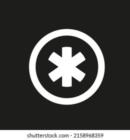 Signo vectorial de ambulancia en círculo, color blanco estilo plano