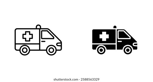 Ambulance vectors icons set in filled and strokes on white background