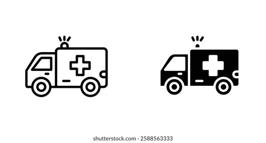 Ambulance vectors icons set in filled and strokes on white background