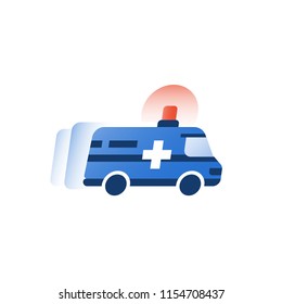 Ambulance vehicle, emergency car, health care and medical concept, fast hospitalization, vector flat icon