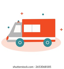 Ambulance vehicle flat illustration. Emergency medical ambulance car flat design. Hospital ambulance van flat vector.