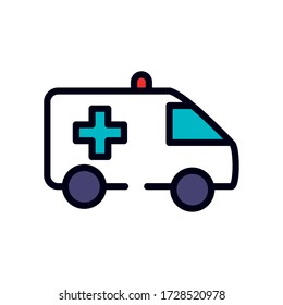 ambulance vehicle icon over white background, line and fill style, vector illustration