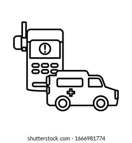 ambulancia con walkie talkie en diseño de ilustración de vector de fondo blanco