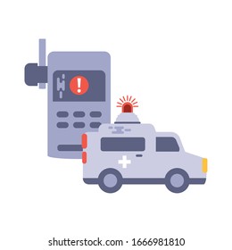 ambulancia con walkie talkie en diseño de ilustración de vector de fondo blanco