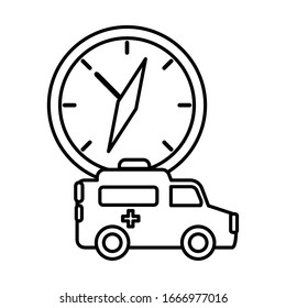 ambulancia con reloj en el diseño de ilustración de fondo blanco