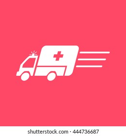 Ambulance white icon on magenta color background. Eps-10.