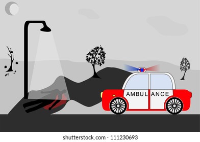 Ambulance and wounded. Vector Illustration.