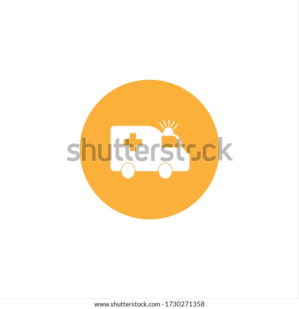  ambulance in\
yellow circle on white background. Illustration isolated for\
graphic and web design. Minimalist medical icon. Health care\
symbol. Simple UI/UX logo.  