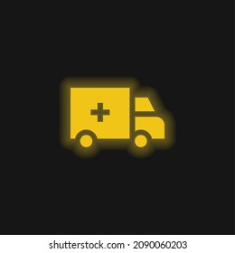 Ambulance yellow glowing neon icon