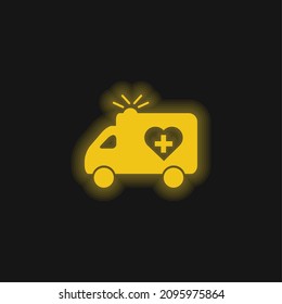 Ambulance yellow glowing neon icon