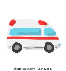 Ambulance2; Hand drawn vector illustration like woodblock print