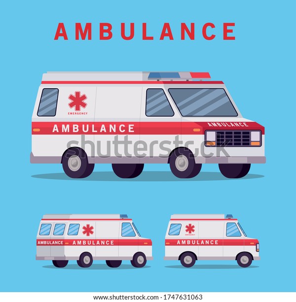 Ambulances paramedic cars side\
view design, Life guard emergency and rescue theme Vector\
illustration