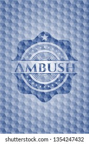 Ambush blue emblem with geometric background.