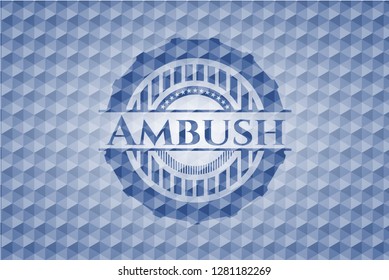 Ambush blue emblem with geometric pattern.