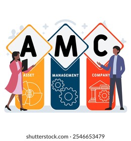 AMC - Asset Management Company acronym. business concept background. vector illustration concept with keywords and icons. lettering illustration with icons for web banner, flyer, landing pag