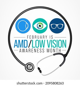 AMD Low vision awareness month is observed every year in February, Vector illustration