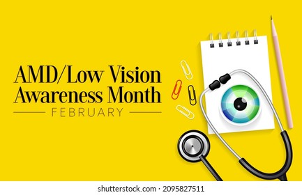 AMD Low vision awareness month is observed every year in February, Vector illustration