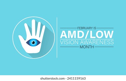 Amd low vision awareness month observed every year in month of february. Vector health banner, poster, template design.