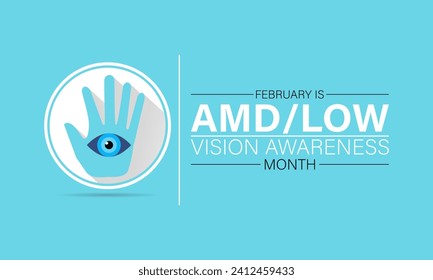 Amd low vision Bewusstsein Monat beobachtet jedes Jahr im Februar. Vektorgesundheitsbanner, Poster, Vorlagendesign.