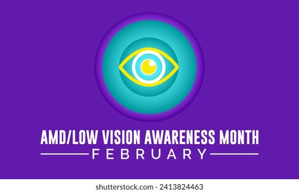 Amd low vision awareness month observed every year in month of february. Vector health banner, poster, template design.
