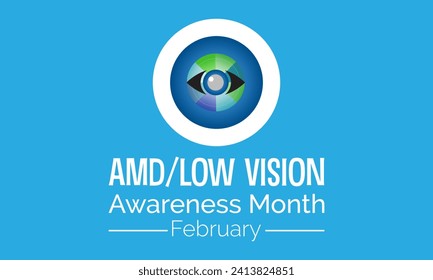 Amd low vision awareness month observed every year in month of february. Vector health banner, poster, template design.