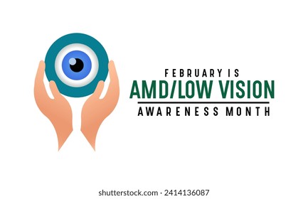 Amd low vision Bewusstsein Monat beobachtet jeden Jahr im Monat Februar. Banner, Poster, Kartenvorlagendesign. Gesundheitsbewusstsein.